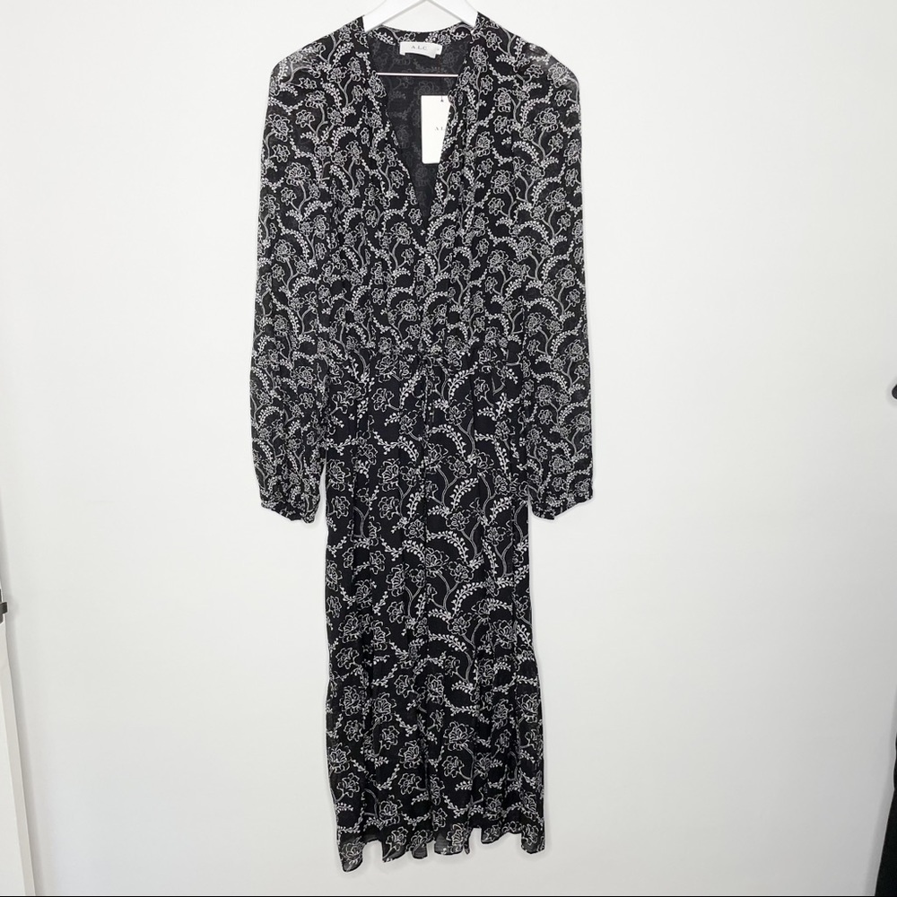 NWT A.L.C. Kate Floral Midi Dress Black White Silk Blend Size 6 - Picture 3 of 11